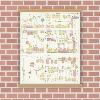 Old map wall art mockup — magnetic wood frame on brick wall — Sanborn Fire Insurance Map from Stroudsburg, Monroe County, Pennsylvania (1912), Sheet #0005