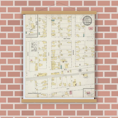 Old map wall art mockup — magnetic wood frame on brick wall — Sanborn Fire Insurance Map from El Dorado, Preble County, Ohio (1885), Sheet #0001