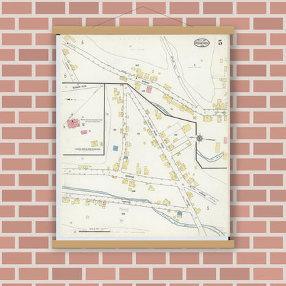 Old map wall art mockup — magnetic wood frame on brick wall — Sanborn Fire Insurance Map from Pomeroy, Meigs County, Ohio (1916), Sheet #0005