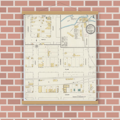 Old map wall art mockup — magnetic wood frame on brick wall — Sanborn Fire Insurance Map from Houston, Houston County, Minnesota (1894), Sheet #0001