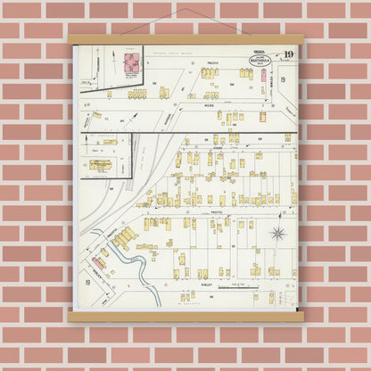Old map wall art mockup — magnetic wood frame on brick wall — Sanborn Fire Insurance Map from Ashtabula, Ashtabula County, Ohio (1903), Sheet #0019