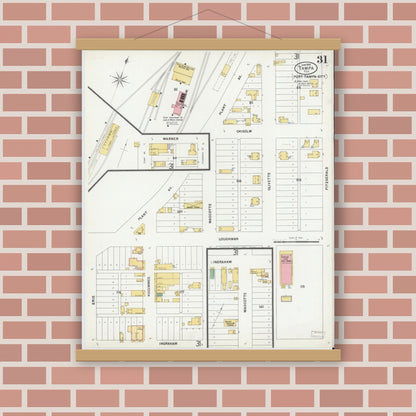Old map wall art mockup — magnetic wood frame on brick wall — Sanborn Fire Insurance Map from Tampa, Hillsborough County, Florida (1899), Sheet #0031