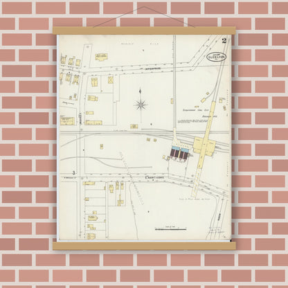 Old map wall art mockup — magnetic wood frame on brick wall — Sanborn Fire Insurance Map from Glen Lyon, Luzerne County, Pennsylvania (1897), Sheet #0002
