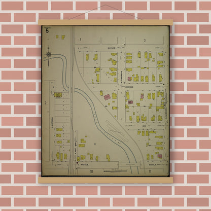 Old map wall art mockup — magnetic wood frame on brick wall — Sanborn Fire Insurance Map from Kenosha, Kenosha County, Wisconsin. (1918), Sheet 9