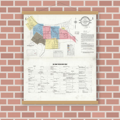 Old map wall art mockup — magnetic wood frame on brick wall — Sanborn Fire Insurance Map from Williamsburg, Independent Cities, Virginia (1933) - Complete Map Set
