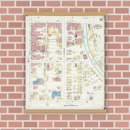 Old map wall art mockup — magnetic wood frame on brick wall — Sanborn Fire Insurance Map from Middletown, Butler County, Ohio (1907), Sheet #0010