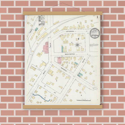 Old map wall art mockup — magnetic wood frame on brick wall — Sanborn Fire Insurance Map from Cattaraugus, Cattaraugus County, New York (1891) - Complete Map Set
