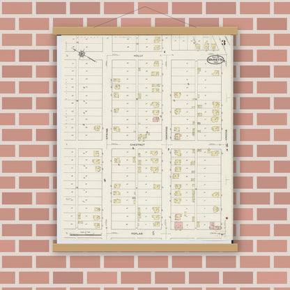 Old map wall art mockup — magnetic wood frame on brick wall — Sanborn Fire Insurance Map from Marietta, Washington County, Ohio (1915), Sheet #0003