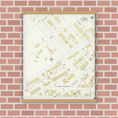 Old map wall art mockup — magnetic wood frame on brick wall — Sanborn Fire Insurance Map from East Liverpool, Columbiana County, Ohio (1903), Sheet #0010