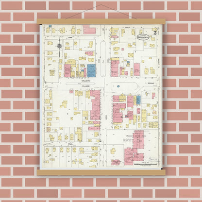 Old map wall art mockup — magnetic wood frame on brick wall — Sanborn Fire Insurance Map from Wadsworth, Medina County, Ohio (1923), Sheet #0002