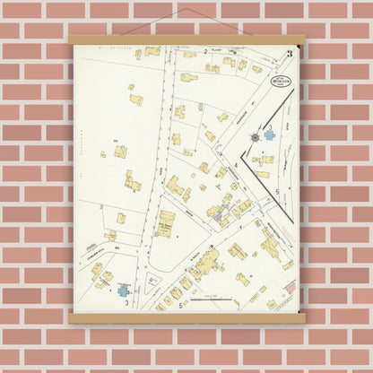 Old map wall art mockup — magnetic wood frame on brick wall — Sanborn Fire Insurance Map from Monson, Hampden County, Massachusetts (1911), Sheet #0003