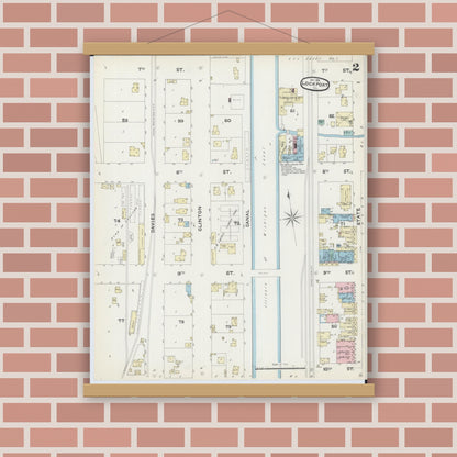 Old map wall art mockup — magnetic wood frame on brick wall — Sanborn Fire Insurance Map from Lockport, Will County, Illinois (1891), Sheet #0002