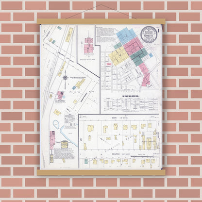 Old map wall art mockup — magnetic wood frame on brick wall — Sanborn Fire Insurance Map from Fayette, Howard County, Missouri (1910) - Complete Map Set