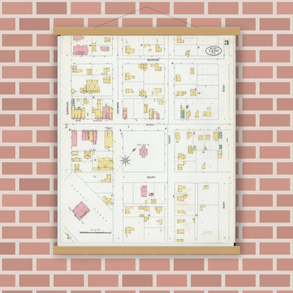 Old map wall art mockup — magnetic wood frame on brick wall — Sanborn Fire Insurance Map from Caro, Tuscola County, Michigan (1900), Sheet #0003