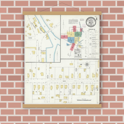 Old map wall art mockup — magnetic wood frame on brick wall — Sanborn Fire Insurance Map from Holley, Orleans County, New York (1904) - Complete Map Set