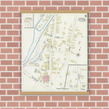 Old map wall art mockup — magnetic wood frame on brick wall — Sanborn Fire Insurance Map from Luzerne, Luzerne County, Pennsylvania (1891), Sheet #0002
