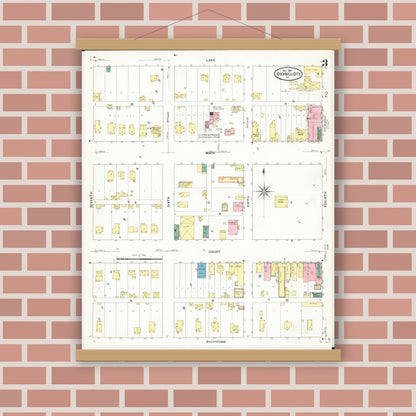 Old map wall art mockup — magnetic wood frame on brick wall — Sanborn Fire Insurance Map from Rockwell City, Calhoun County, Iowa (1909), Sheet #0003