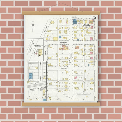 Old map wall art mockup — magnetic wood frame on brick wall — Sanborn Fire Insurance Map from Forest, Hardin County, Ohio (1921), Sheet #0004