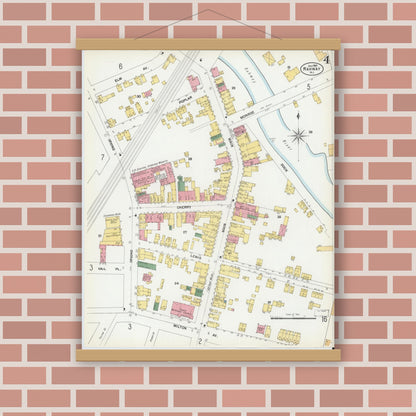 Old map wall art mockup — magnetic wood frame on brick wall — Sanborn Fire Insurance Map from Rahway, Union County, New Jersey (1901), Sheet #0004