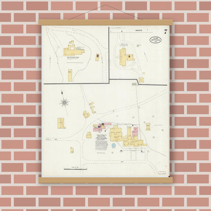 Old map wall art mockup — magnetic wood frame on brick wall — Sanborn Fire Insurance Map from Attica, Fountain County, Indiana (1905), Sheet #0007