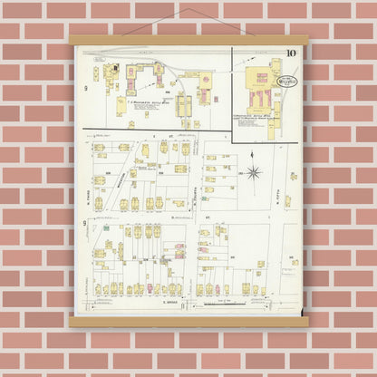 Old map wall art mockup — magnetic wood frame on brick wall — Sanborn Fire Insurance Map from Millville, Cumberland County, New Jersey (1908), Sheet #0010