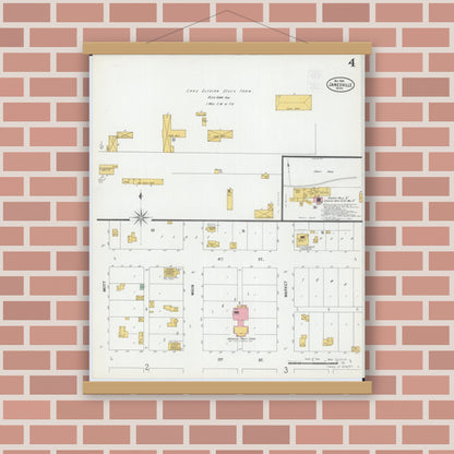 Old map wall art mockup — magnetic wood frame on brick wall — Sanborn Fire Insurance Map from Janesville, Waseca County, Minnesota (1900), Sheet #0004