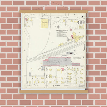 Old map wall art mockup — magnetic wood frame on brick wall — Sanborn Fire Insurance Map from Mount Vernon, Knox County, Ohio (1913), Sheet #0007
