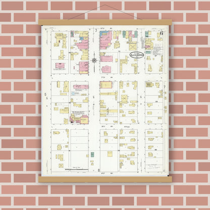 Old map wall art mockup — magnetic wood frame on brick wall — Sanborn Fire Insurance Map from Alexandria, Douglas County, Minnesota (1909), Sheet #0006