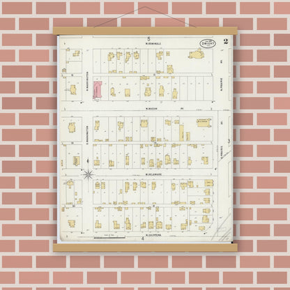 Old map wall art mockup — magnetic wood frame on brick wall — Sanborn Fire Insurance Map from Dwight, Livingston County, Illinois (1898), Sheet #0002