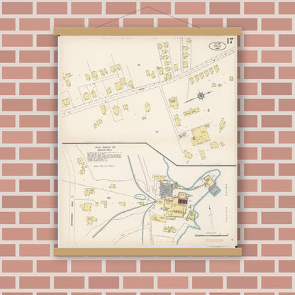 Old map wall art mockup — magnetic wood frame on brick wall — Sanborn Fire Insurance Map from Hilo, Hawaii County, Hawaii (1914), Sheet #0017