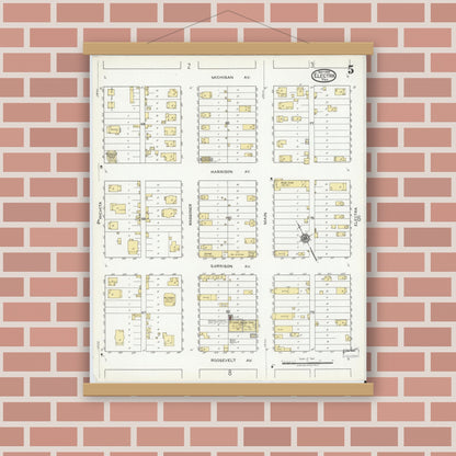 Old map wall art mockup — magnetic wood frame on brick wall — Sanborn Fire Insurance Map from Electra, Wichita County, Texas (1919), Sheet #0005
