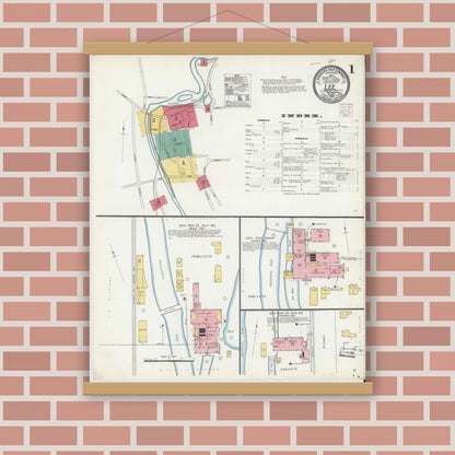 Old map wall art mockup — magnetic wood frame on brick wall — Sanborn Fire Insurance Map from Lee, Berkshire County, Massachusetts (1905), Sheet #0001