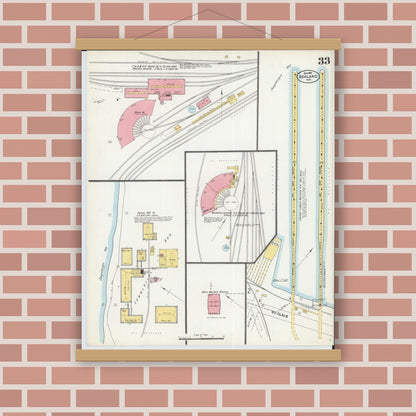 Old map wall art mockup — magnetic wood frame on brick wall — Sanborn Fire Insurance Map from Ashland, Ashland County, Wisconsin (1901), Sheet #0033