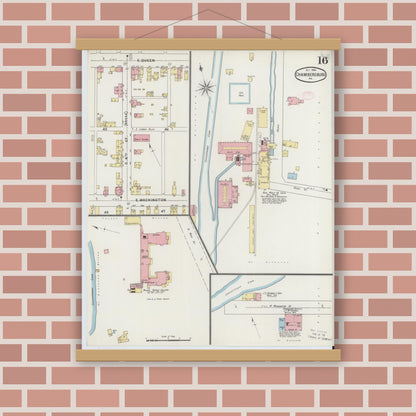 Old map wall art mockup — magnetic wood frame on brick wall — Sanborn Fire Insurance Map from Chambersburg, Franklin County, Pennsylvania (1894), Sheet #0016