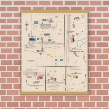 Old map wall art mockup — magnetic wood frame on brick wall — Sanborn Fire Insurance Map from Clinton, Vermillion County, Indiana (1921), Sheet #0024