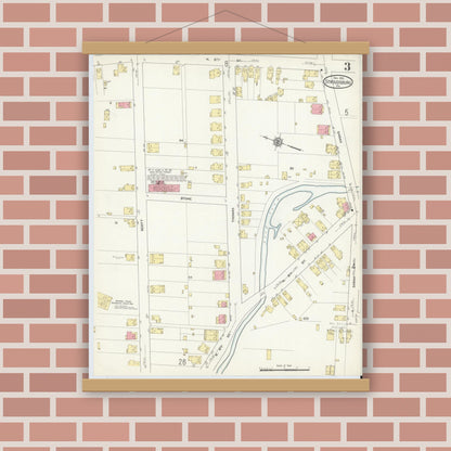 Old map wall art mockup — magnetic wood frame on brick wall — Sanborn Fire Insurance Map from Stroudsburg, Monroe County, Pennsylvania (1912), Sheet #0003