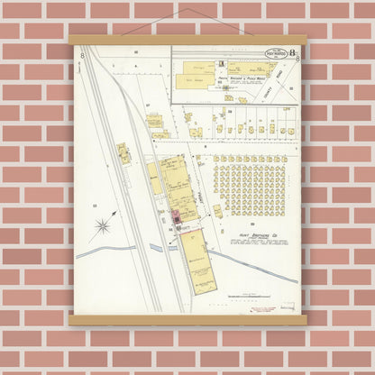 Old map wall art mockup — magnetic wood frame on brick wall — Sanborn Fire Insurance Map from Hayward, Alameda County, California (1903), Sheet #0008