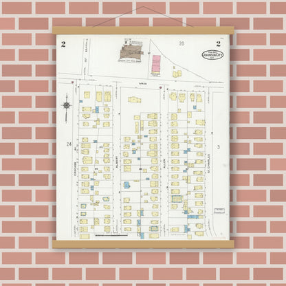Old map wall art mockup — magnetic wood frame on brick wall — Sanborn Fire Insurance Map from Johnson City, Broome County, New York (1925) - Complete Map Set