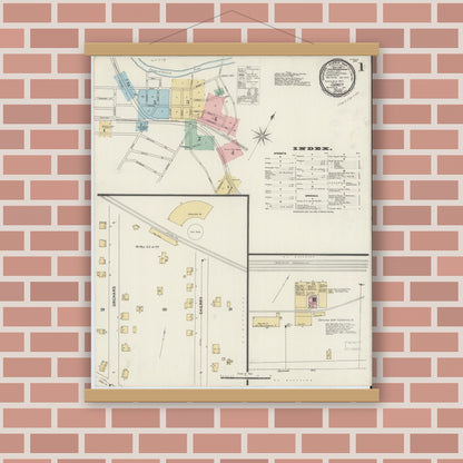 Old map wall art mockup — magnetic wood frame on brick wall — Sanborn Fire Insurance Map from Sidney, Delaware County, New York (1897) - Complete Map Set