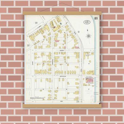 Old map wall art mockup — magnetic wood frame on brick wall — Sanborn Fire Insurance Map from Rome, Oneida County, New York (1899), Sheet #0021