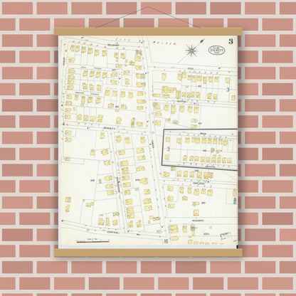 Old map wall art mockup — magnetic wood frame on brick wall — Sanborn Fire Insurance Map from Everett, Middlesex County, Massachusetts (1903), Sheet #0003