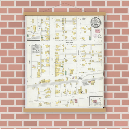 Old map wall art mockup — magnetic wood frame on brick wall — Sanborn Fire Insurance Map from El Dorado, Preble County, Ohio (1901), Sheet #0001