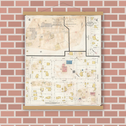 Old map wall art mockup — magnetic wood frame on brick wall — Sanborn Fire Insurance Map from Potosi, Washngton County, Missouri (1942), Sheet #0004