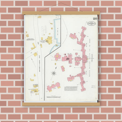 Old map wall art mockup — magnetic wood frame on brick wall — Sanborn Fire Insurance Map from Traverse City, Grand Traverse County, Michigan (1904), Sheet #0020