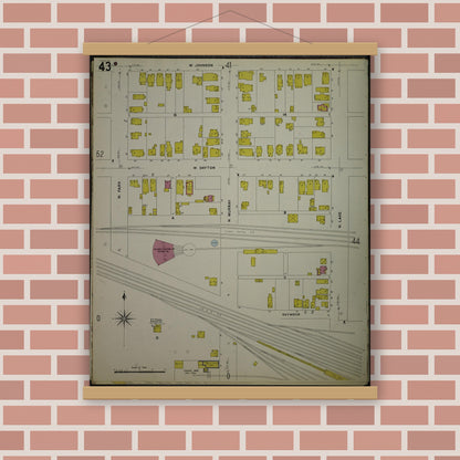 Old map wall art mockup — magnetic wood frame on brick wall — Sanborn Fire Insurance Map from Madison, Dane County, Wisconsin (1908), Sheet #0043