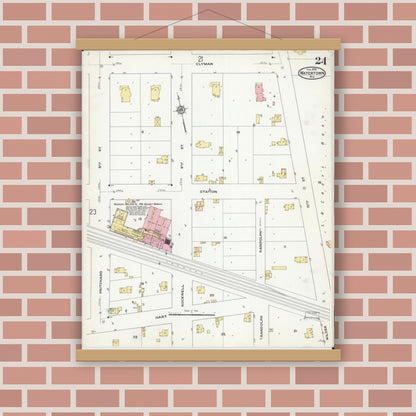 Old map wall art mockup — magnetic wood frame on brick wall — Sanborn Fire Insurance Map from Watertown, Jefferson County, Wisconsin (1909), Sheet #0024
