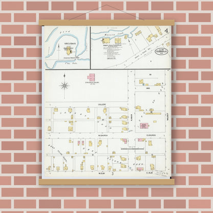 Old map wall art mockup — magnetic wood frame on brick wall — Sanborn Fire Insurance Map from Cedarville, Greene County, Ohio (1901), Sheet #0004