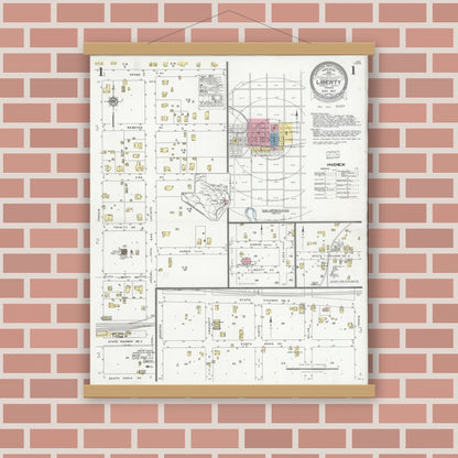 Old map wall art mockup — magnetic wood frame on brick wall — Sanborn Fire Insurance Map from Liberty, Liberty County, Texas (1927) - Complete Map Set