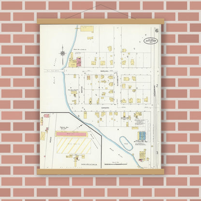 Old map wall art mockup — magnetic wood frame on brick wall — Sanborn Fire Insurance Map from Jefferson, Jefferson County, Wisconsin (1909), Sheet #0006
