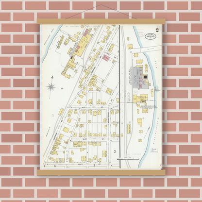 Old map wall art mockup — magnetic wood frame on brick wall — Sanborn Fire Insurance Map from Apollo, Armstrong County, Pennsylvania (1899), Sheet #0002